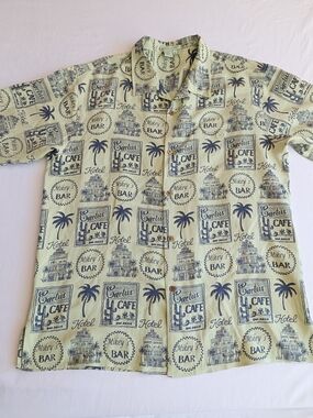 Tulliano Green Hawaiian Tiki Shirt Cactus Cafe/ Mikey’s Bar Mens XL 100% Silk